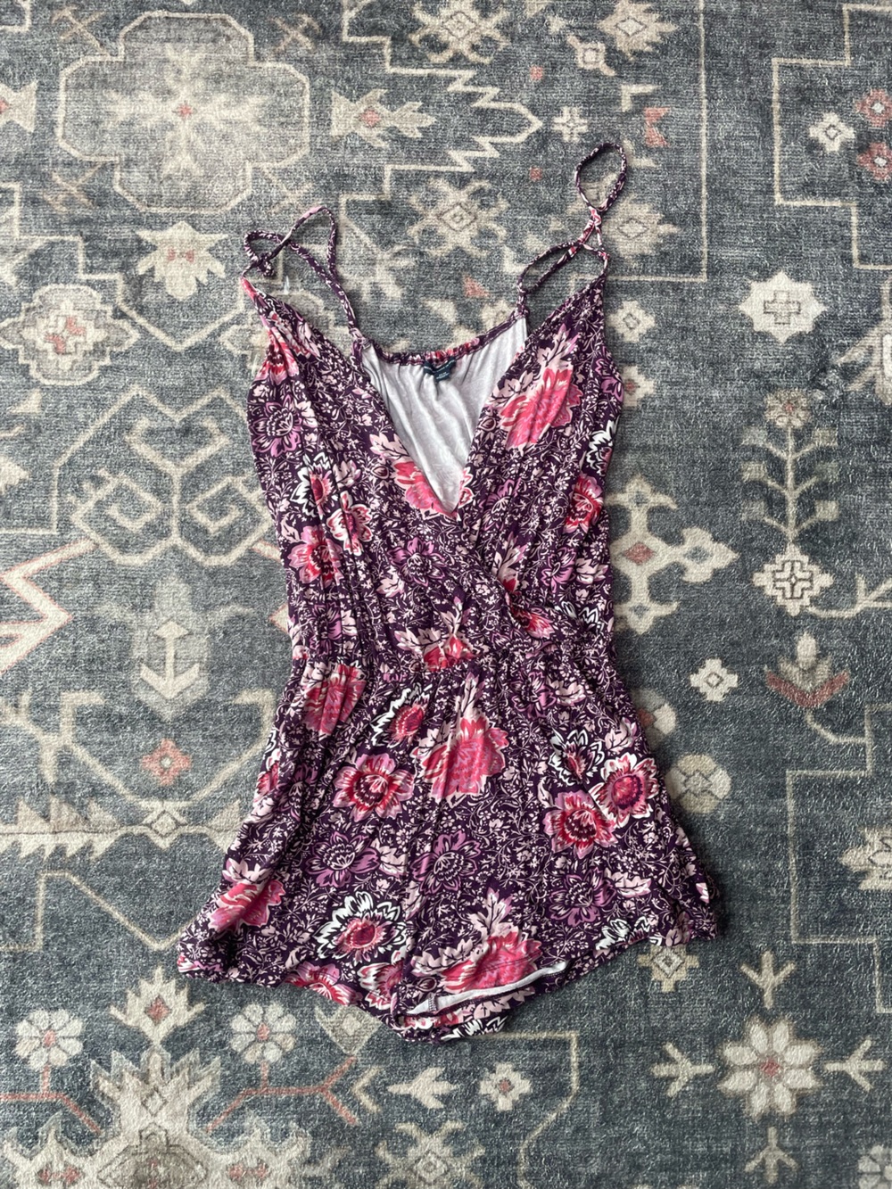 American Eagle Outfitters Purple & Pink Floral Sleeveless Tank Top Romper